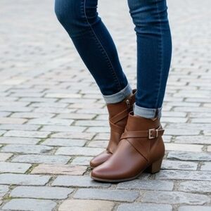 Black Rivet Brown Ankle Boots with Buckle